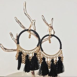Black Tassel Hoop Earrings